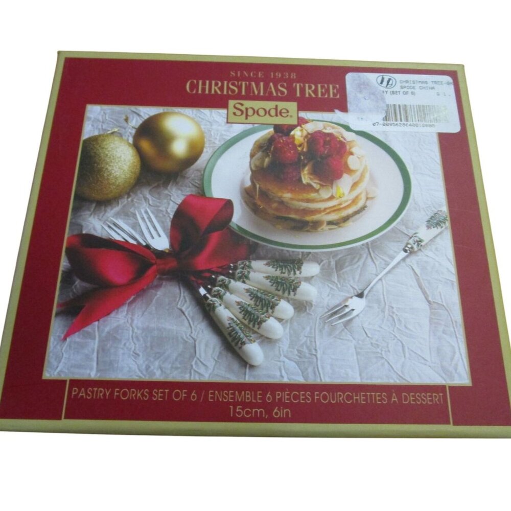 Spode Christmas Tree Pastry Forks Six Ceramic Handle New In Gift Box